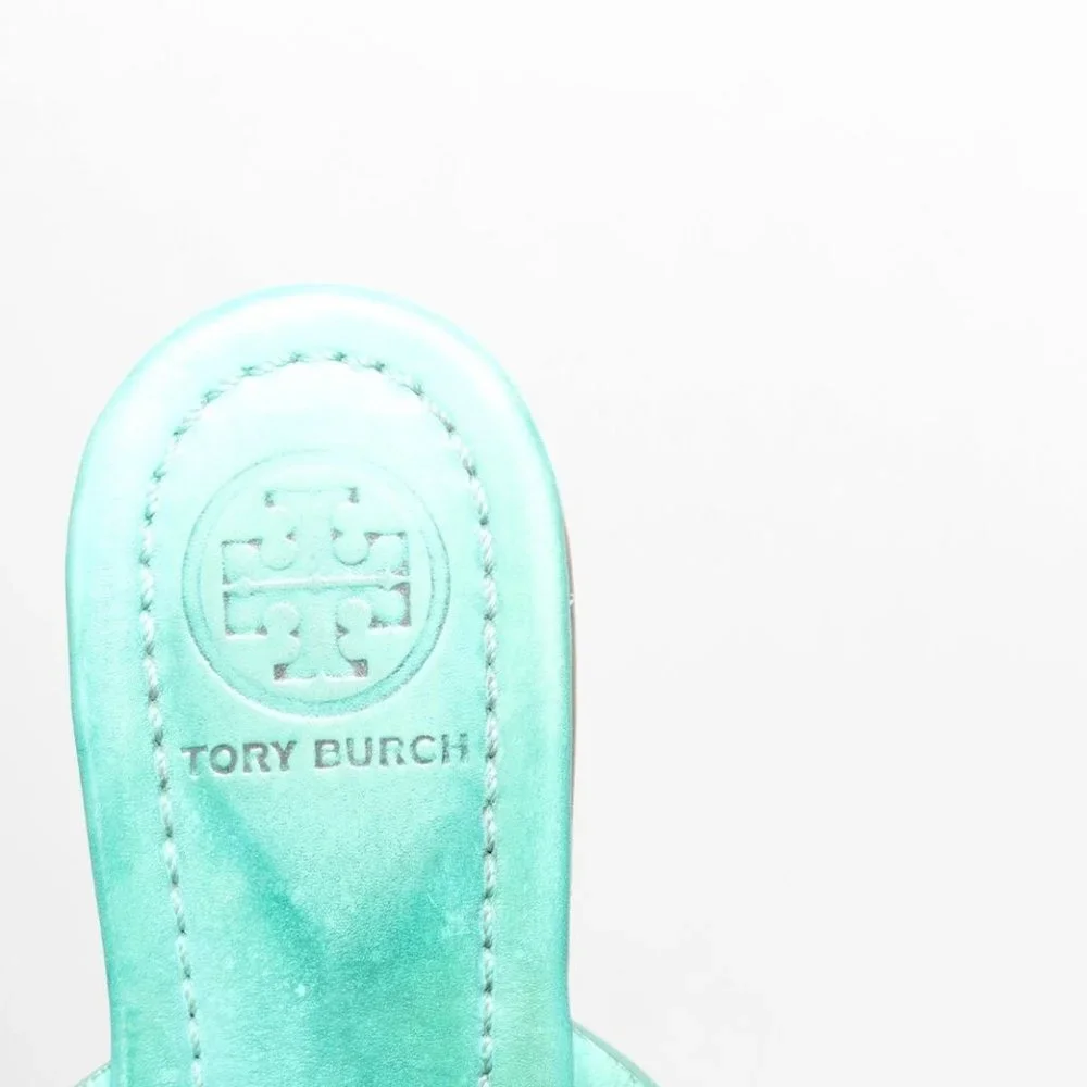 Tory Burch Miller Slip On Logo Sandals Teal Women's Size 7 *Read* H13062 - Picture 2 of 12